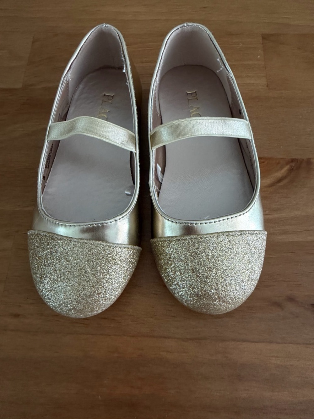 Place Girls Gold Glitter Strap Dress Flats Size 9